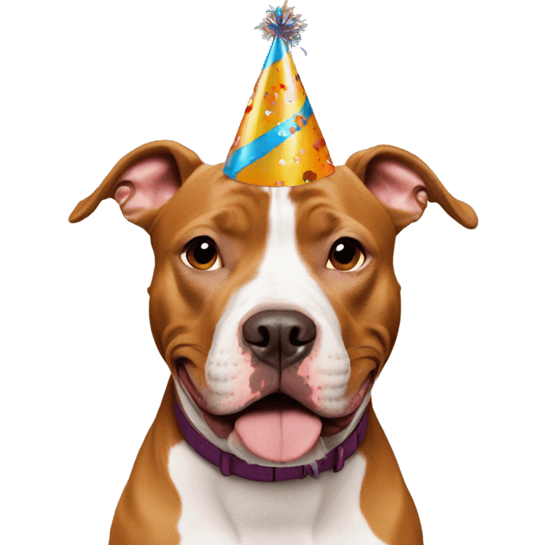 Caramel brown pitbull with birthday hat emoji