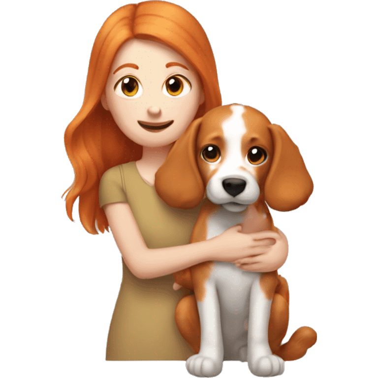 Ginger girl holding dog and kuddle emoji