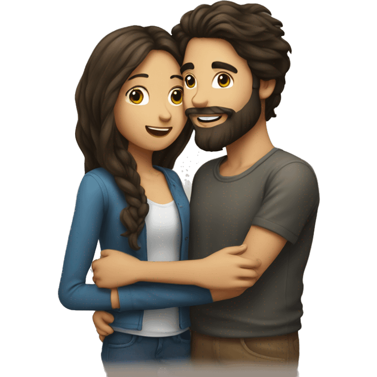 Brunette happy couple boy with beard and girl  with long hair that are kissing emoji