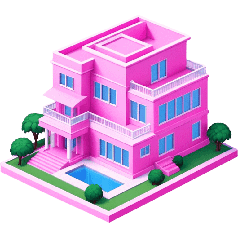 Barbie pink modern mansion, all pink, isometric exterior view  emoji