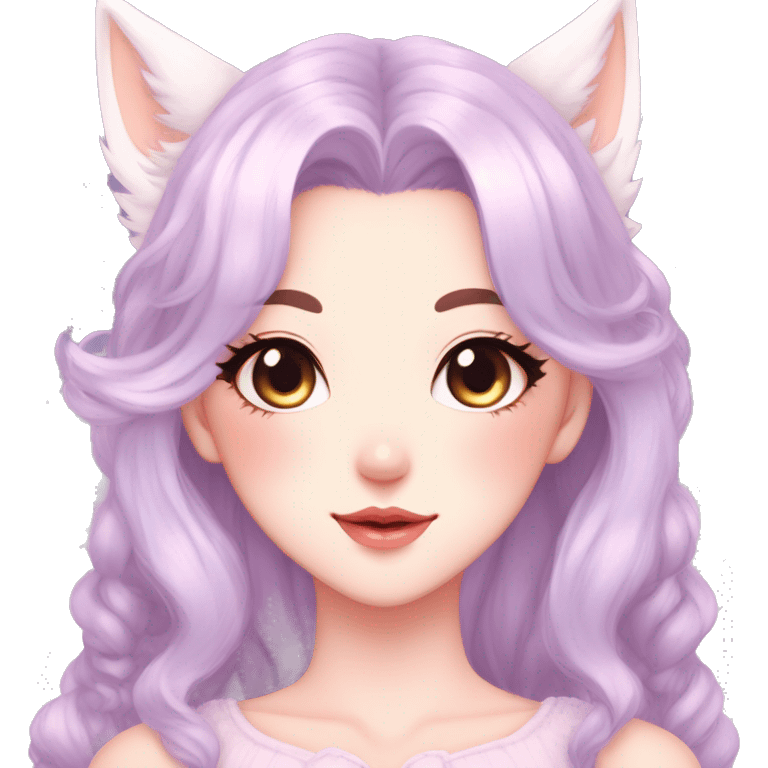 Gorgeous pastel anime style lady with blushing face and fox ears cottagecore fairycore pastelcore colorful pearly romantic simplistic aesthetic trending style emoji