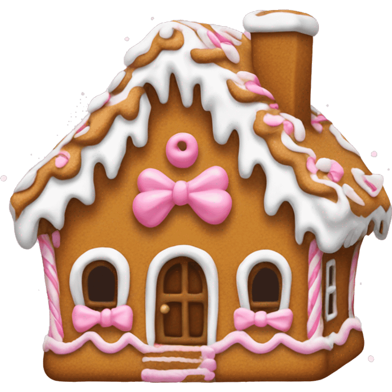 Gingerbread house with pink and snow and bows emoji