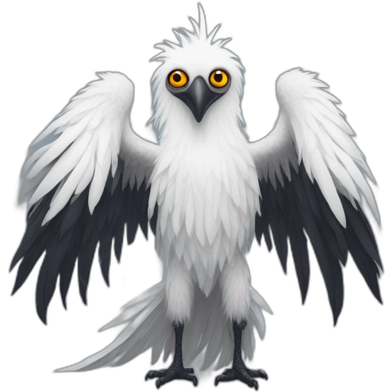 Tall slender snow tall monster with vulture face in long white feathers emoji