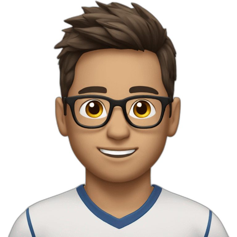  boy ,messi stile hair, wearing specs,lite bired emoji