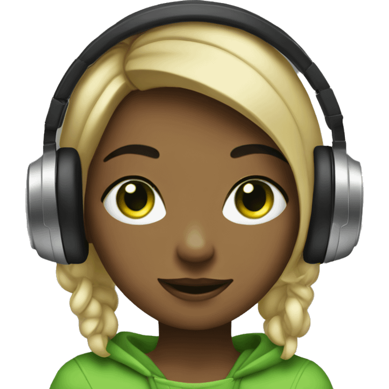 Girlw with a green eyes listening a music on headphones  emoji