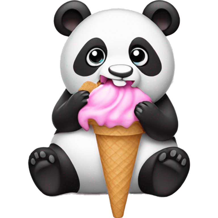 Panda eating pink ice cream emoji