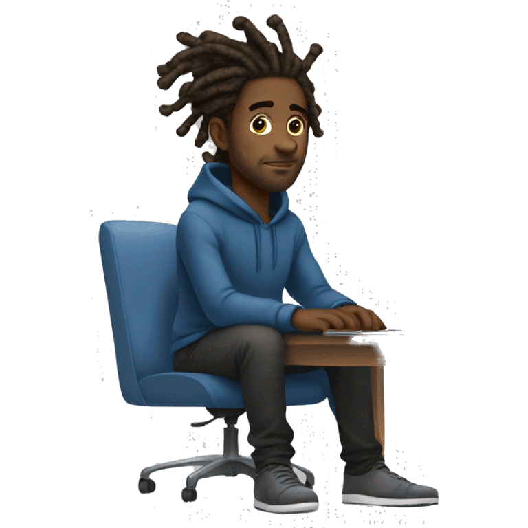 Black-guy-with-dreads-wearing-trackstuit-sitting-down-on-chair facing-foward-focused-on-laptop-computer- emoji