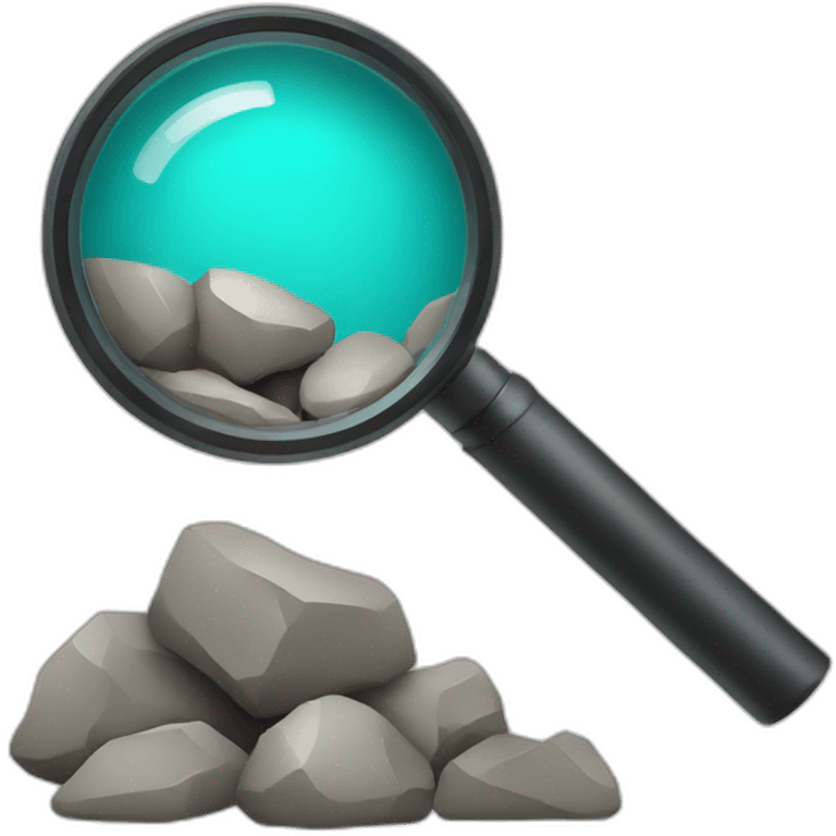 Magnifier with rocks and statistics emoji