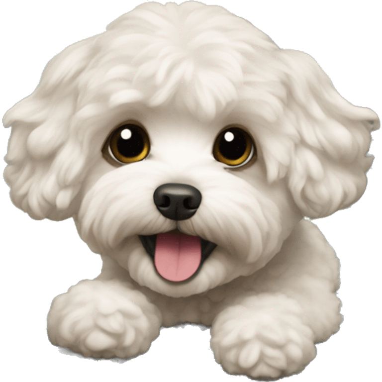 Maltipoo drives in a train emoji