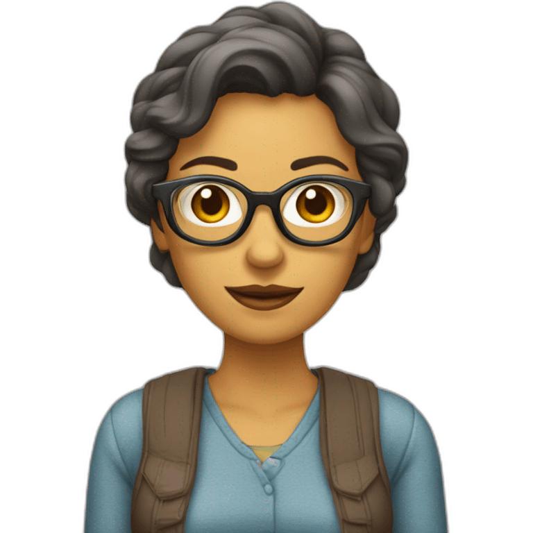 mujer castaña con lentes emoji