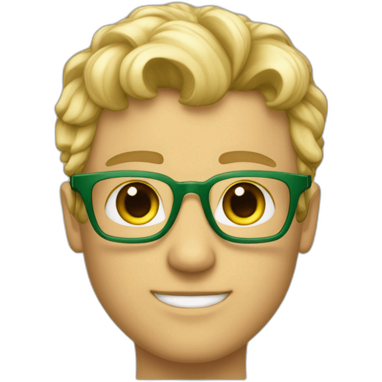 Joli homme blond aux cheveux court et boucles et des lunettes avec des yeux verts emoji