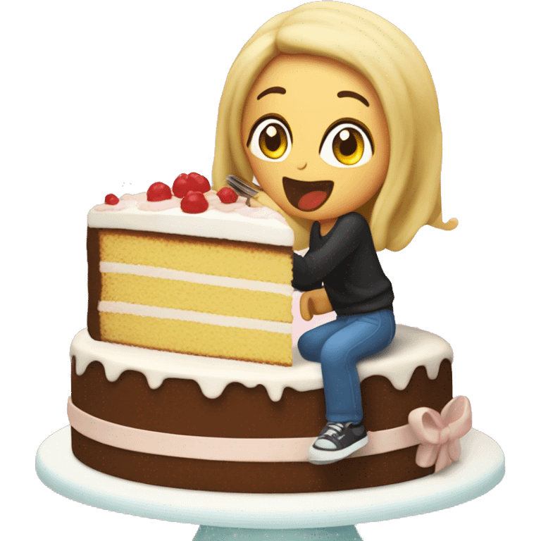 cake eating cake while sitting on cake emoji