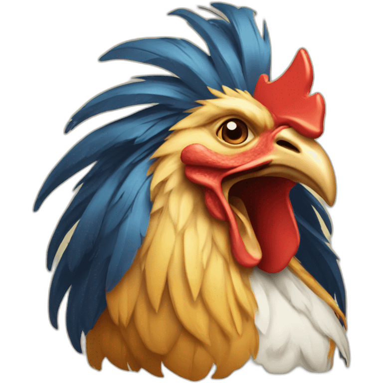 proud and howling golden rooster with a crown on its head emoji