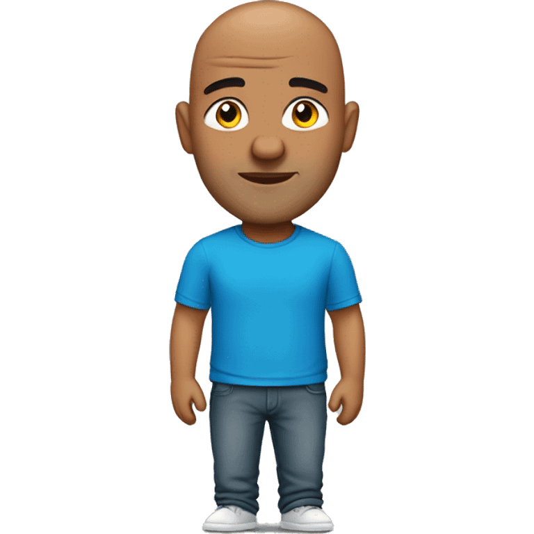 indian man in blue t shirt, fully shaved, head profi emoji