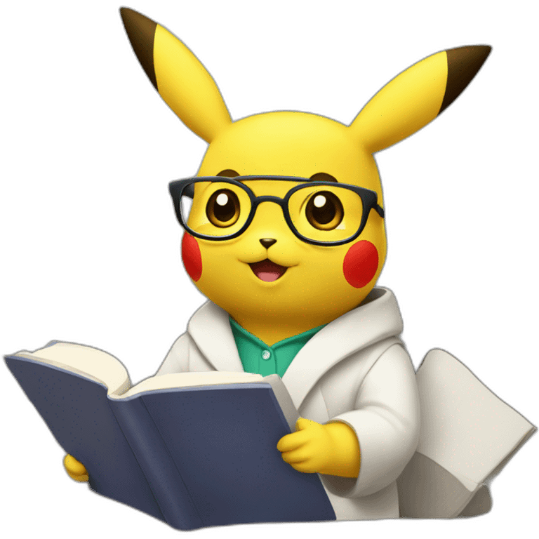 pikachu as a therapist holding a book wearing glasses emoji