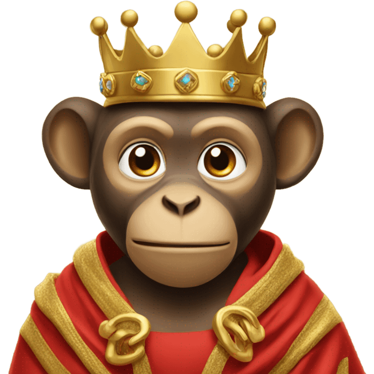 Monkey wearing red king robe and gold crown emoji