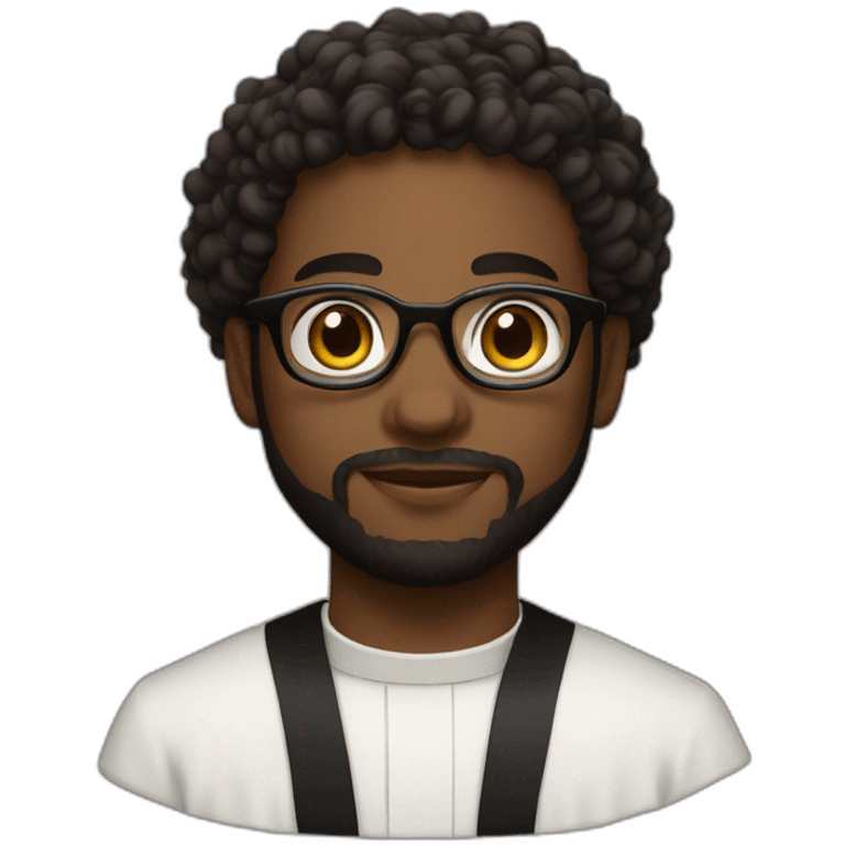 young black catholic priest beard, curly hair, with rounded glasses and clerygman emoji