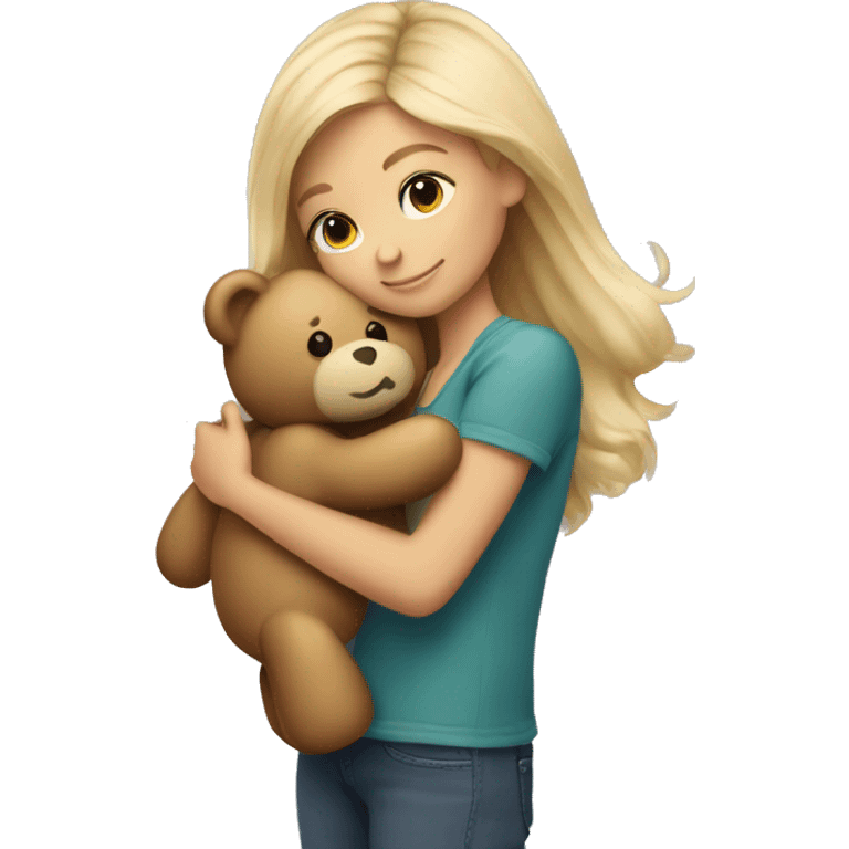 blonde balayage girl hugs a teddy bear emoji