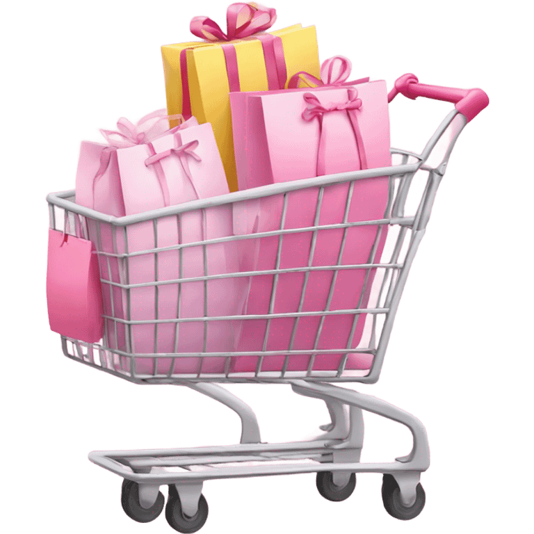 shopping cart full of light pink gift bags emoji