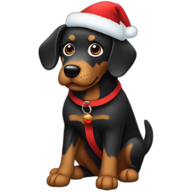 perro salchicha negro pelo corto con gorro de navidad  emoji