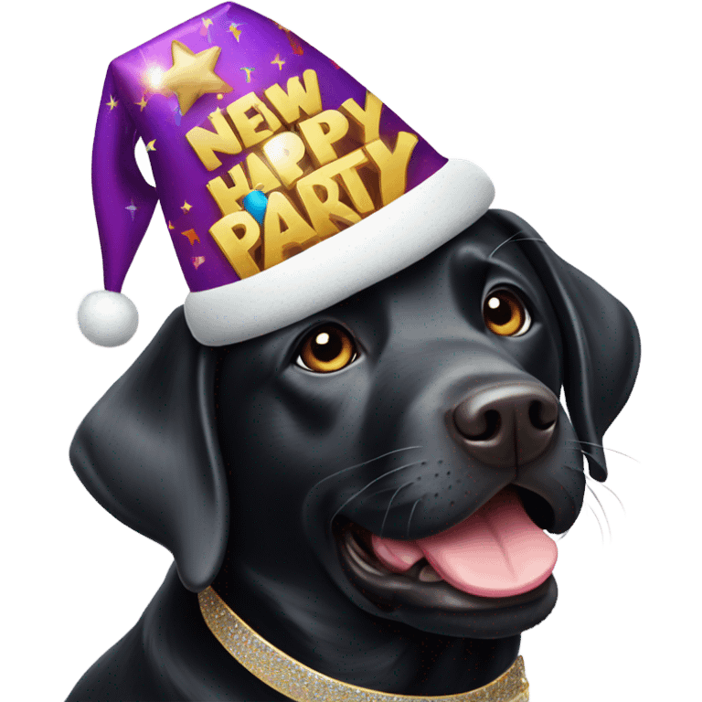 Black Labrador with new years party hat emoji