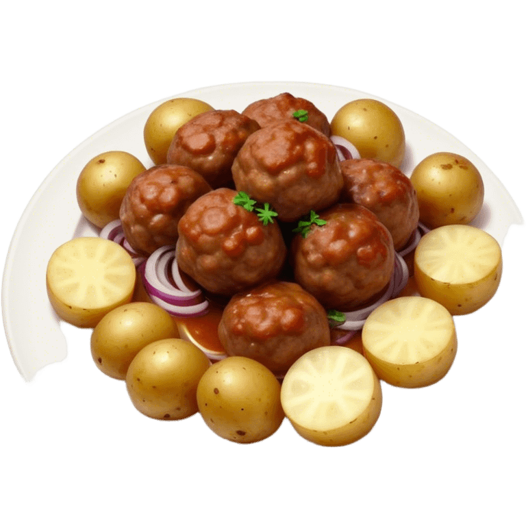 Meat balls with onions and potatoes emoji