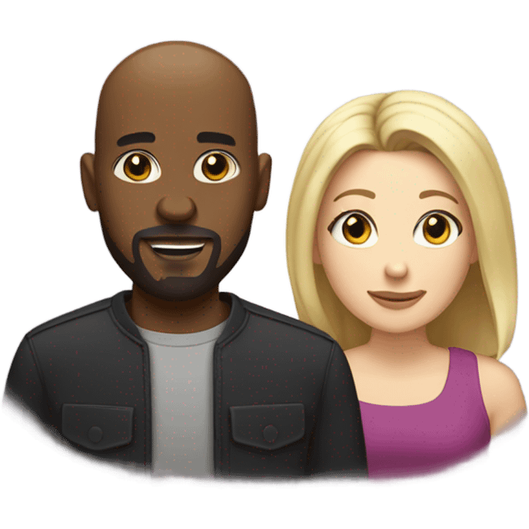 bald black man with goatee and white woman blonde shoulder length hair with brown eyes emoji