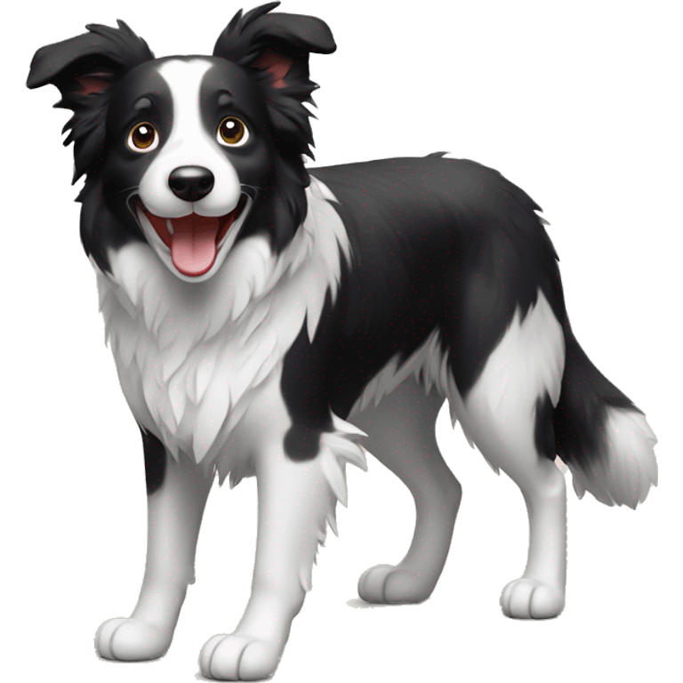 A cute Border Collie with its two front legs raised and smiling emoji