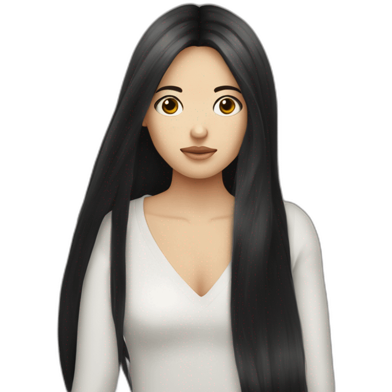 Long black hair looks tired black eyes une mèche au millieu de la tête écharpe blanche   emoji