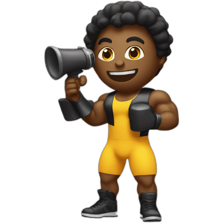 black bodybuilder with megaphone speaking emoji