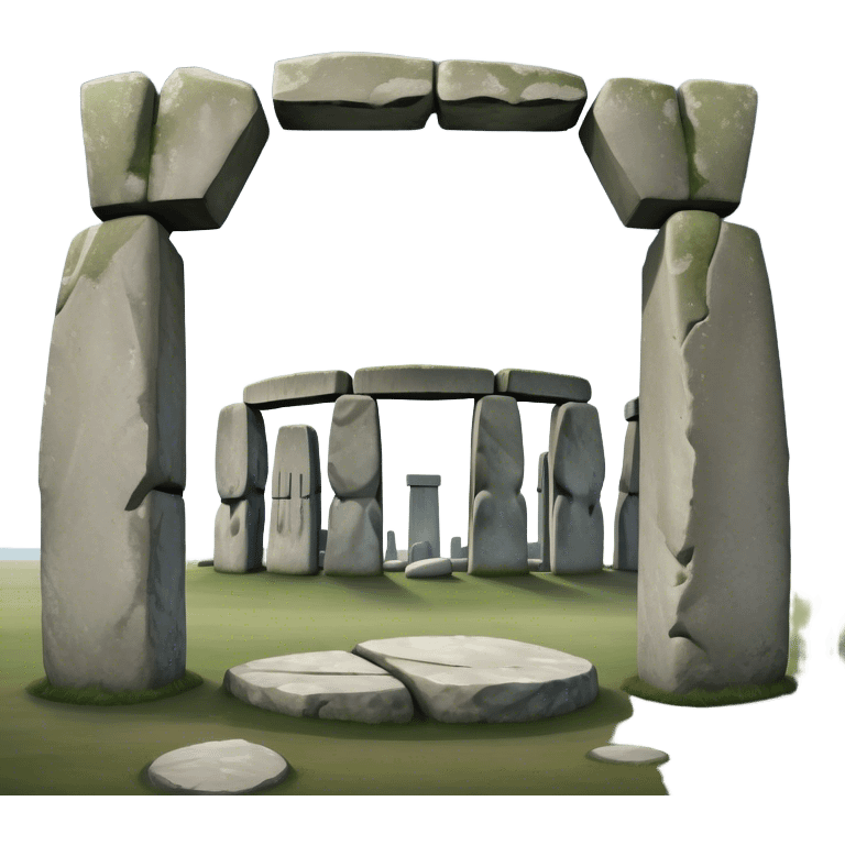 Cinematic Realistic Stonehenge Landscape Emoji, depicted with ancient, mysterious stone circles set against a moody sky, rendered with atmospheric lighting and detailed textures that evoke its prehistoric allure. emoji