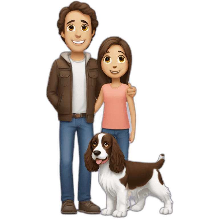 Springer spaniel with man and girl emoji