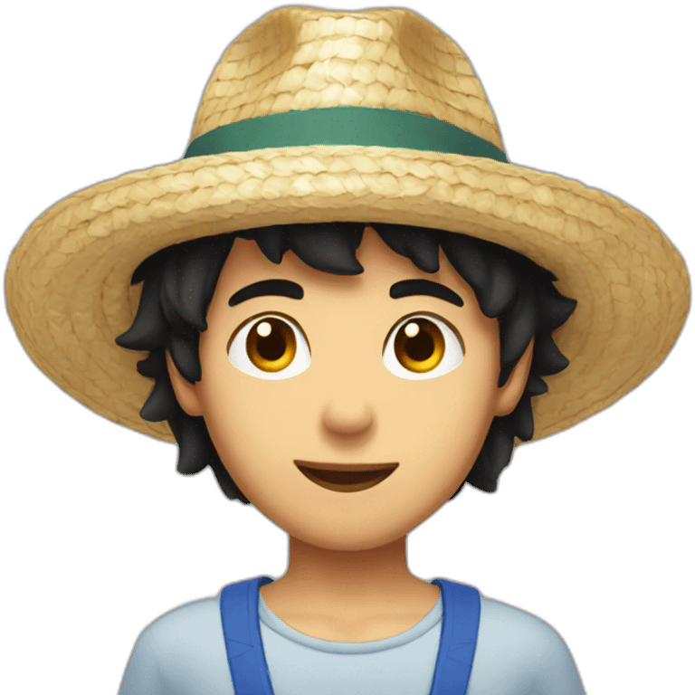 A brunette boy with black hair and a straw hat emoji