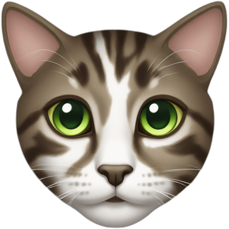 Dark Brown and white tabby cat with green eyes emoji