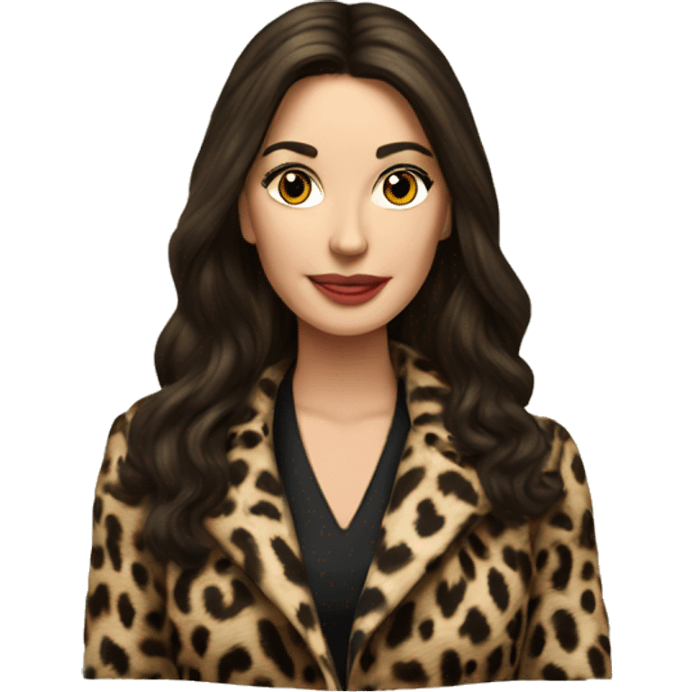 Beautiful realistic long brunette hair mob wife with leopard coat emoji