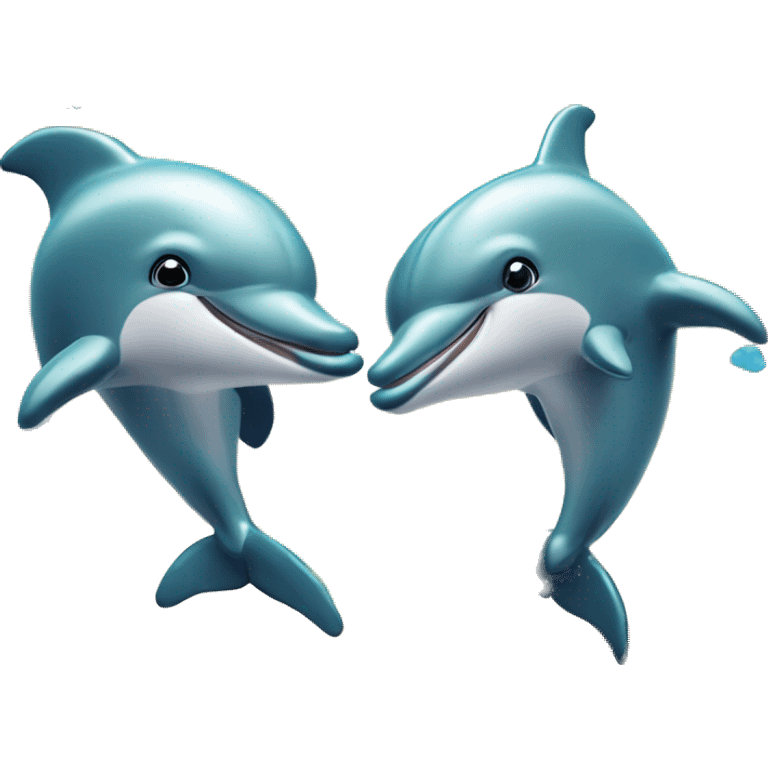  pair of dolphins leaping through a heart-shaped rainbow splash emoji