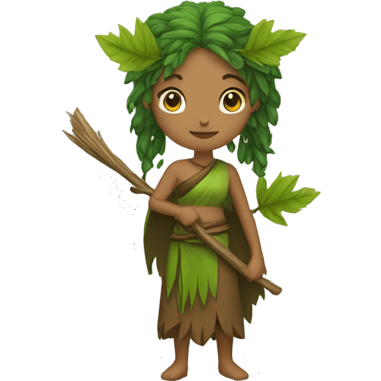 Druid female with staff and leaves for hair emoji