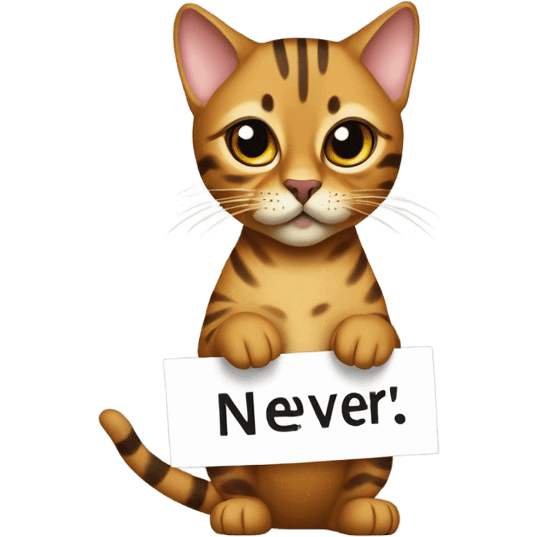 Bengal Cat holding a sign that says never emoji