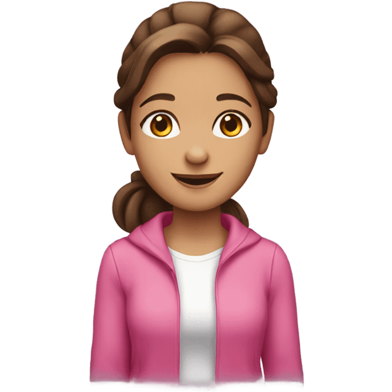 Brown haired girl with pink clothes and brown eyes smiling emoji