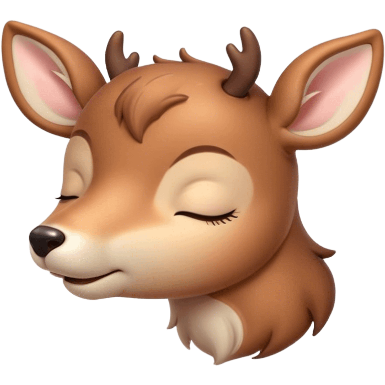 Meme-Worthy Cute Sleeping Deer Portrait Emoji, Head resting peacefully with a contented smile, showcasing a delicate, slender build and a luxuriously soft coat, eyes shut in a serene, restful nap, Simplified yet hilariously adorable features, highly detailed, glowing with a soft, drowsy light, high shine, relaxed and utterly lovable, stylized with an air of playful laziness, bright and heartwarming, soft glowing outline, capturing the essence of a comically sleepy deer, so meme-worthy it feels like it could instantly become the next viral sensation of adorable woodland slumber! emoji