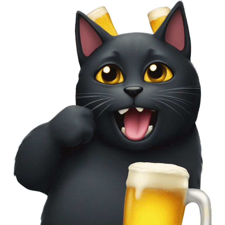 Black cat drinks beer emoji