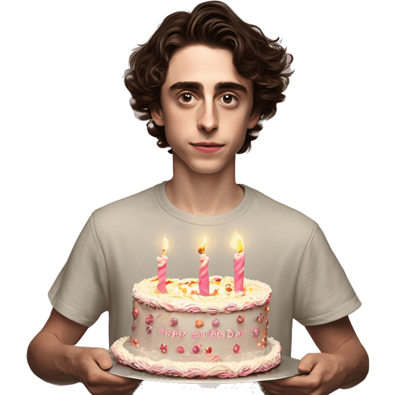 timothe chalamet carrying an extravagant birthday cake with candles spell out “Zoe 22nd birthday” emoji