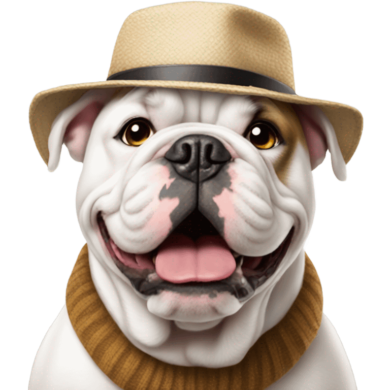 White bulldog with hat emoji