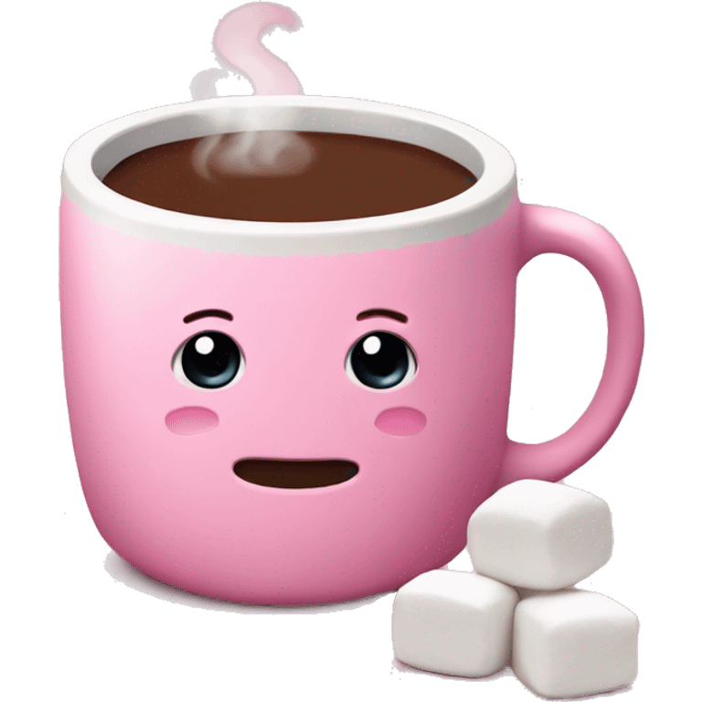 Pink mug with hot chocolate and marshmallows  emoji