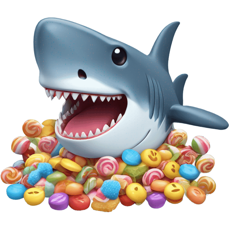 A shark with sweets in its teeth emoji