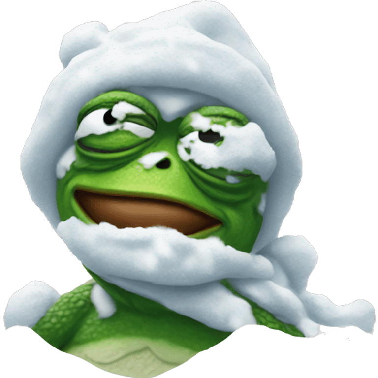 pepe the frog covered in snow emoji