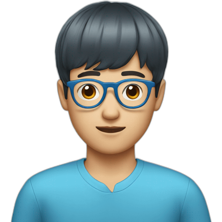 Chinese man bowl cut with glasses blue shirt emoji