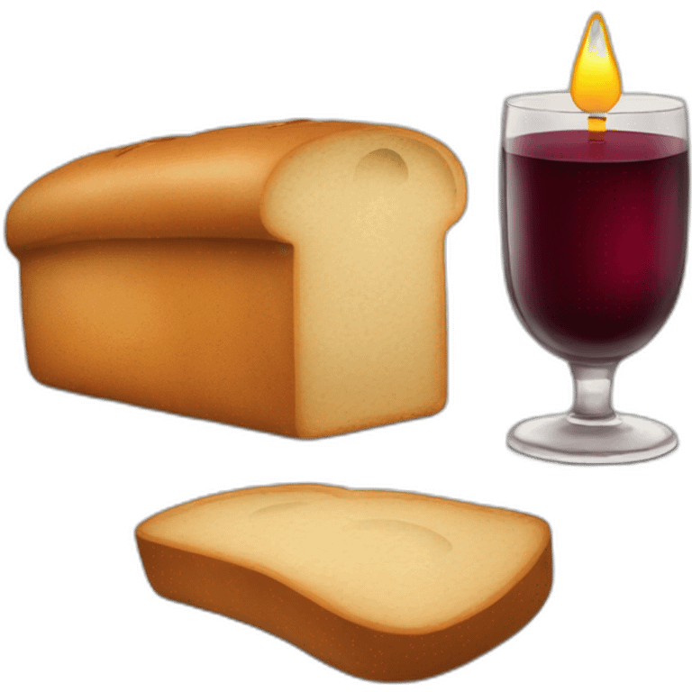 2 candles, a cup of red wine and a loaf of bread emoji