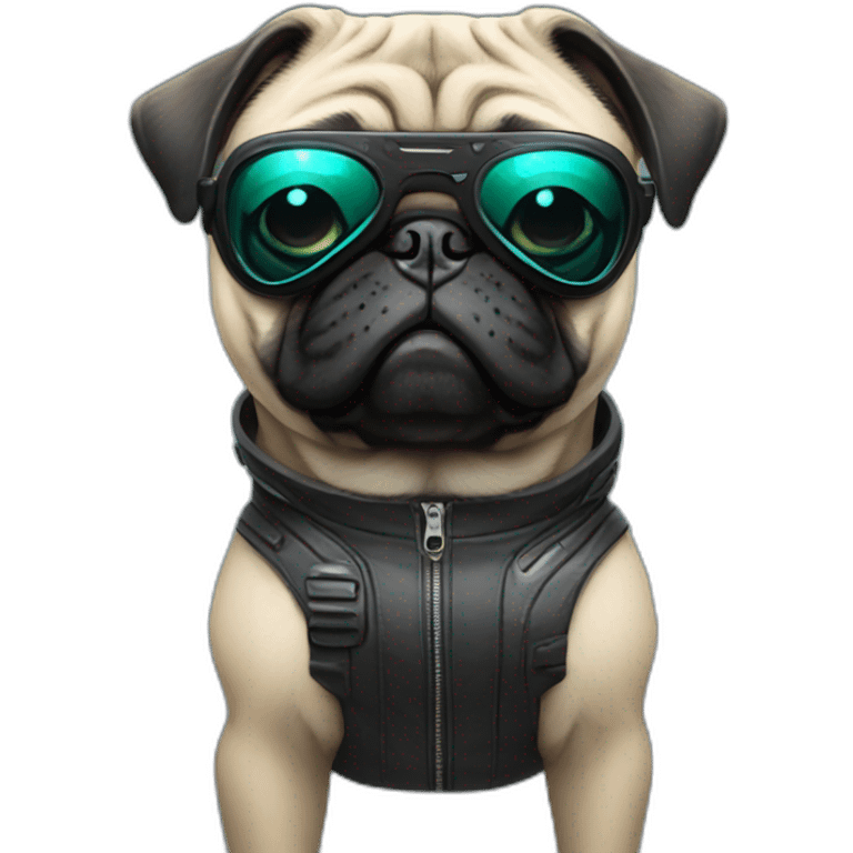 pug with black sunglasses and wearing a cyberpunk suit emoji