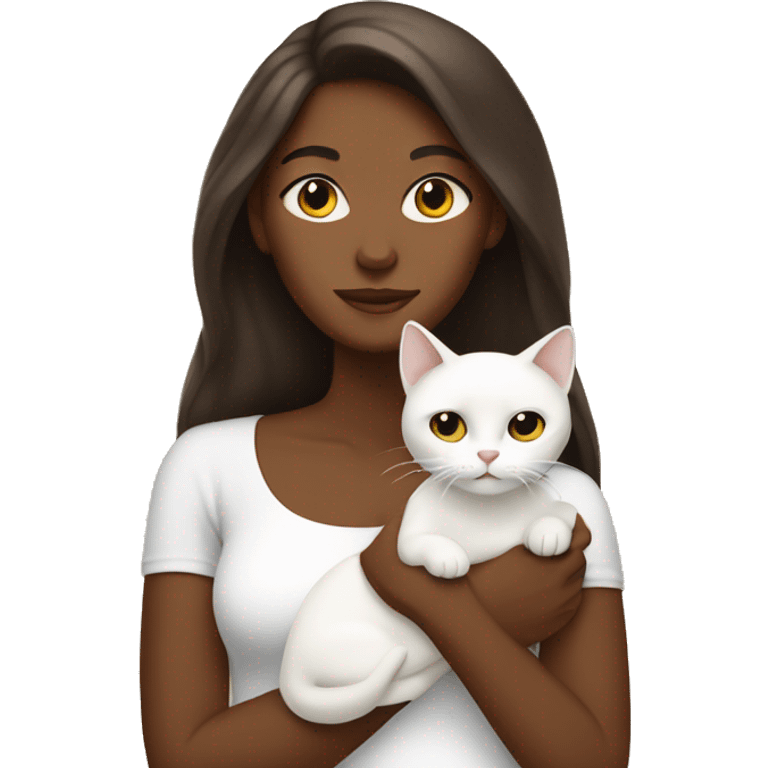 brown skinned lady holding white cat  emoji